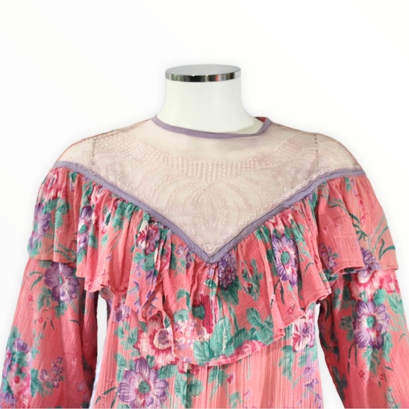 🌟VINTAGE🌟 1970s Adini Indian Cotton Chic Boho Floral Frock - Size P / Sm - Med - Picture 4 of 6